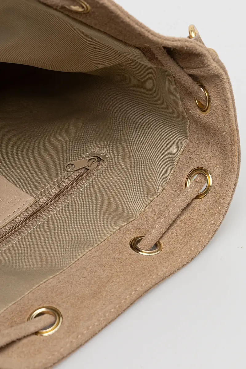 borsa in pelle scamosciata colore beige miniatura 5