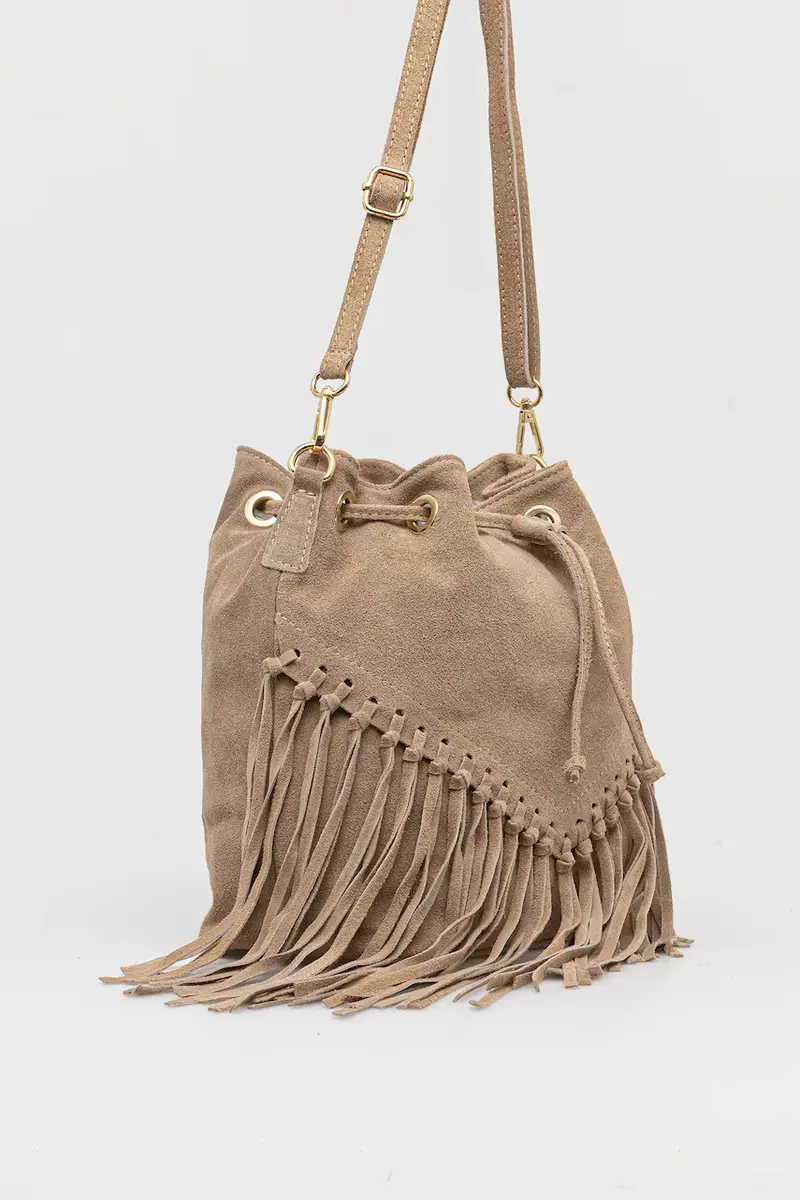 borsa in pelle scamosciata colore beige