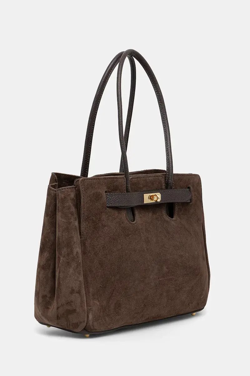 borsa in pelle scamosciata colore marrone miniatura 2