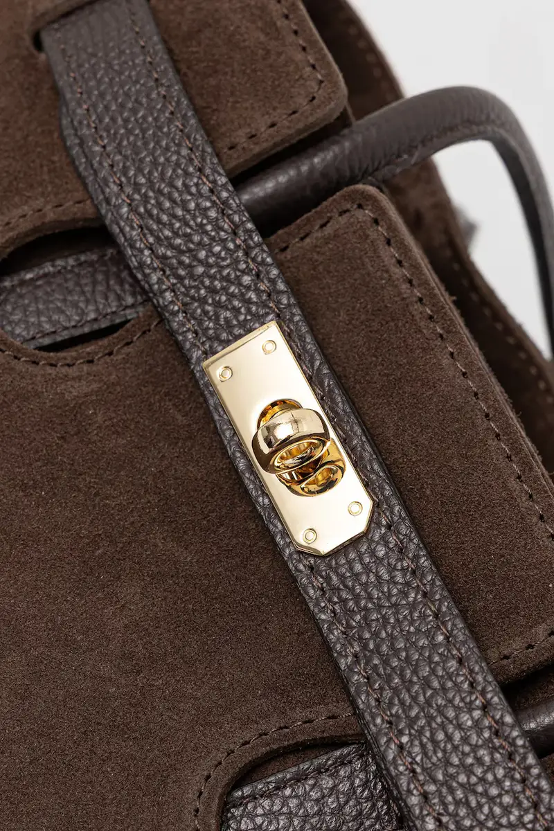 borsa in pelle scamosciata colore marrone miniatura 4