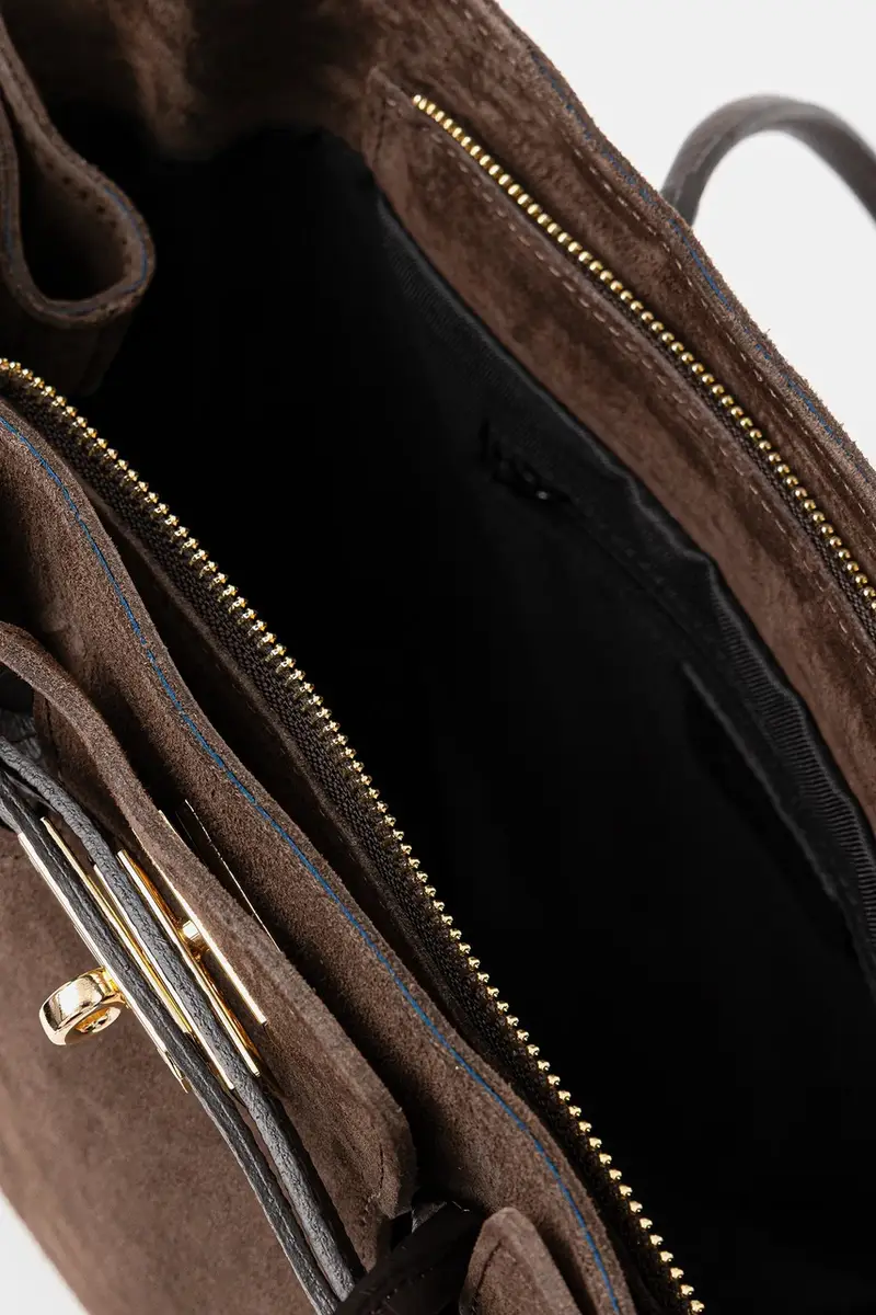 borsa in pelle scamosciata colore marrone miniatura 5