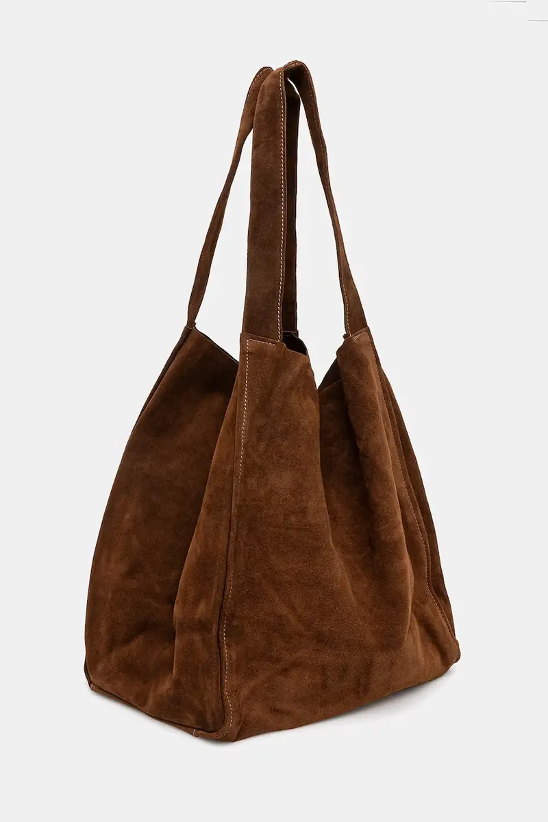 borsa in pelle scamosciata colore marrone miniatura 2