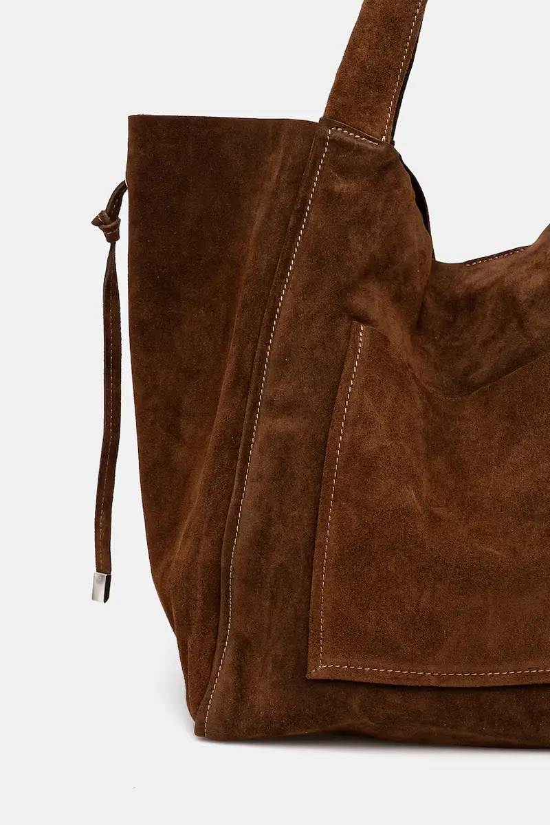 borsa in pelle scamosciata colore marrone miniatura 3