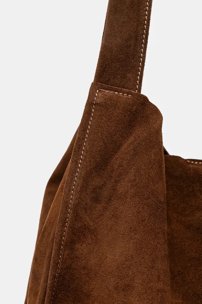 borsa in pelle scamosciata colore marrone miniatura 4