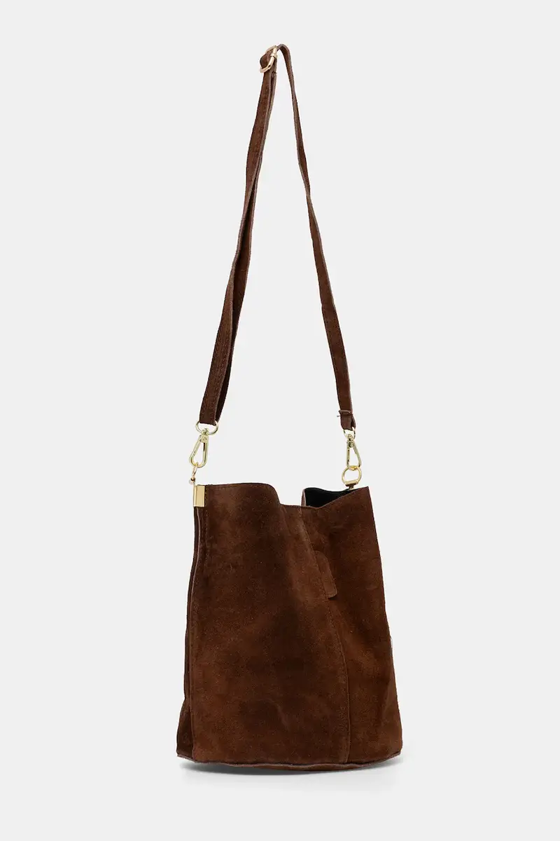 borsa in pelle scamosciata Marrone miniatura 2