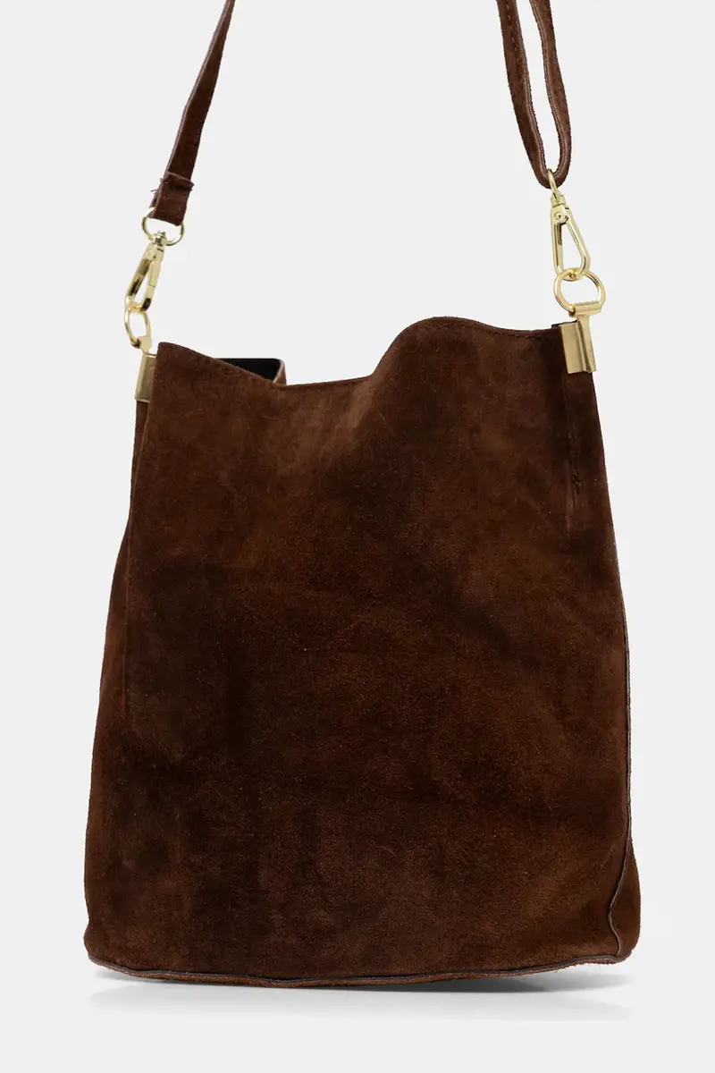 borsa in pelle scamosciata Marrone miniatura 3