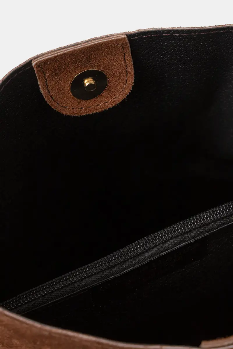 borsa in pelle scamosciata Marrone miniatura 5