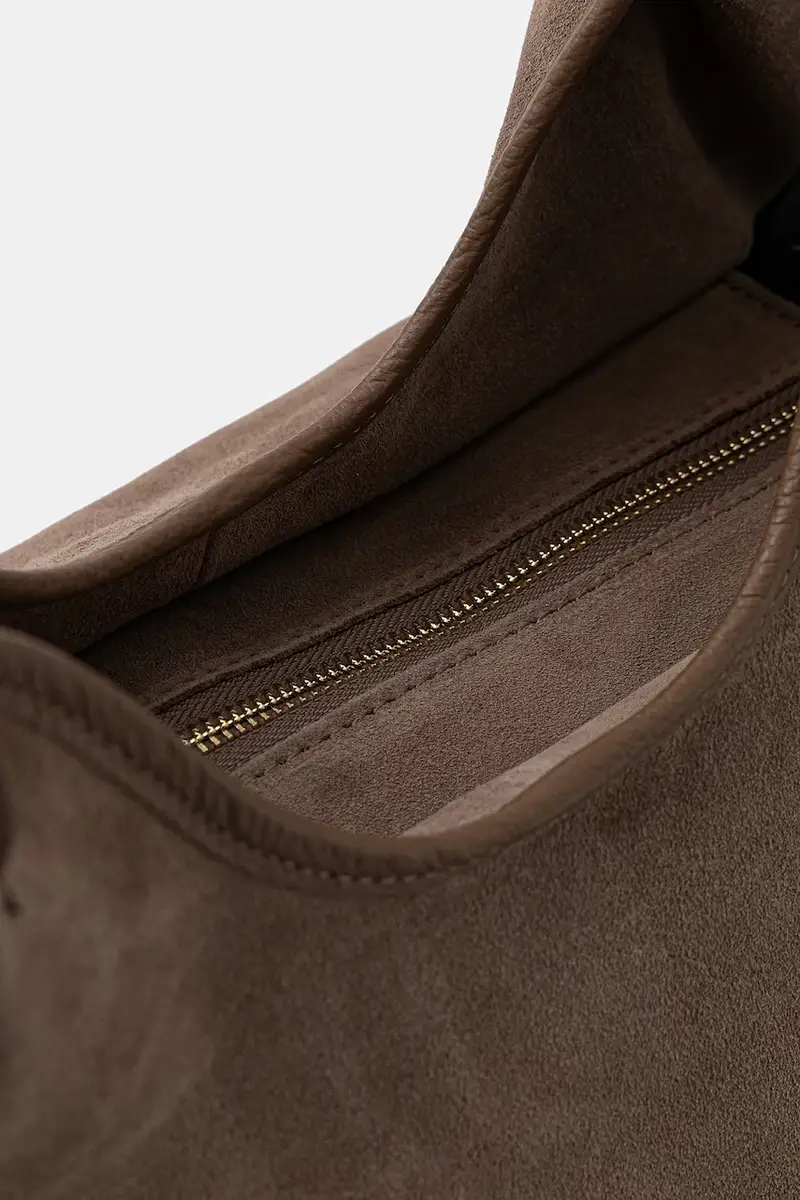 borsa in pelle scamosciata Marrone miniatura 4