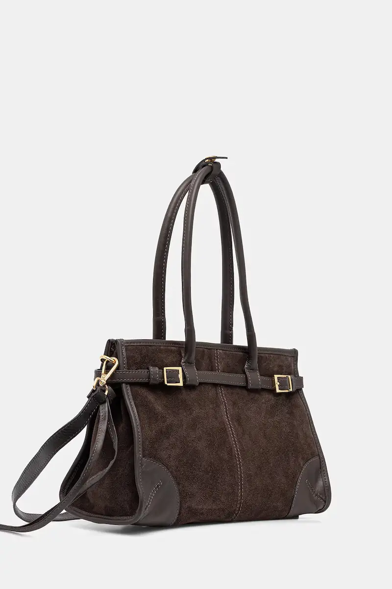 borsa in pelle scamosciata Marrone miniatura 2