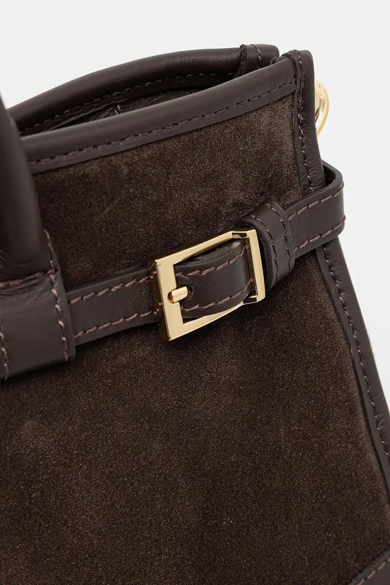 borsa in pelle scamosciata Marrone miniatura 4