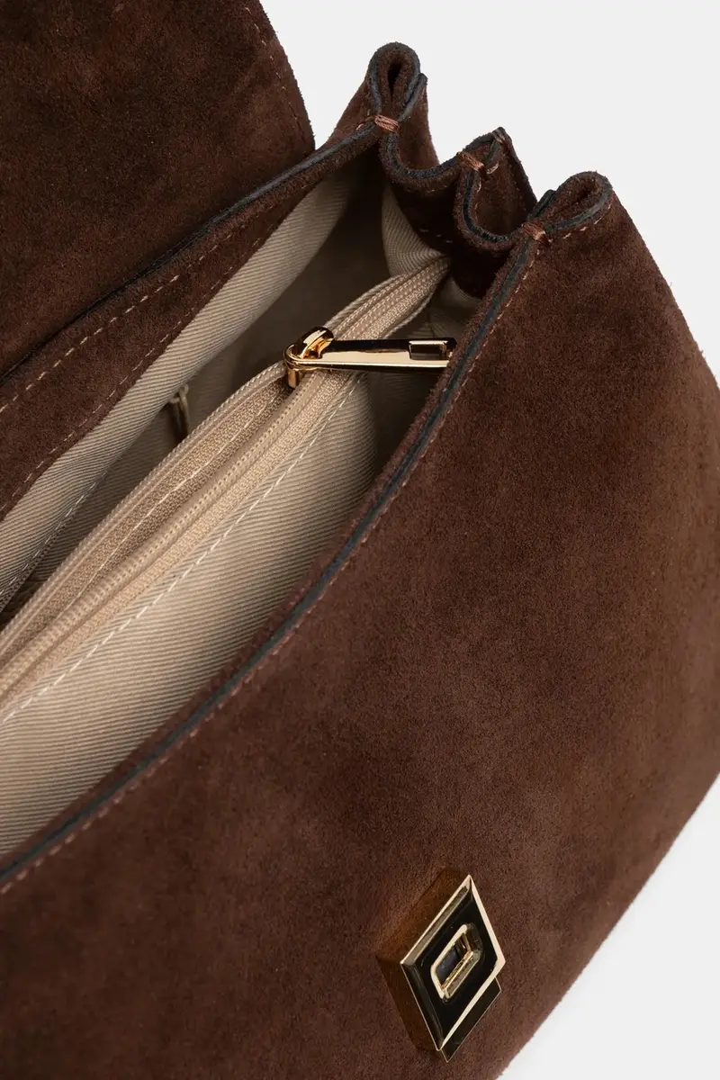 borsa in pelle scamosciata Marrone miniatura 5