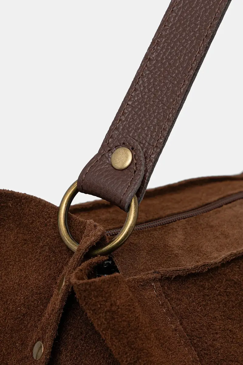 borsa in pelle scamosciata Marrone miniatura 5