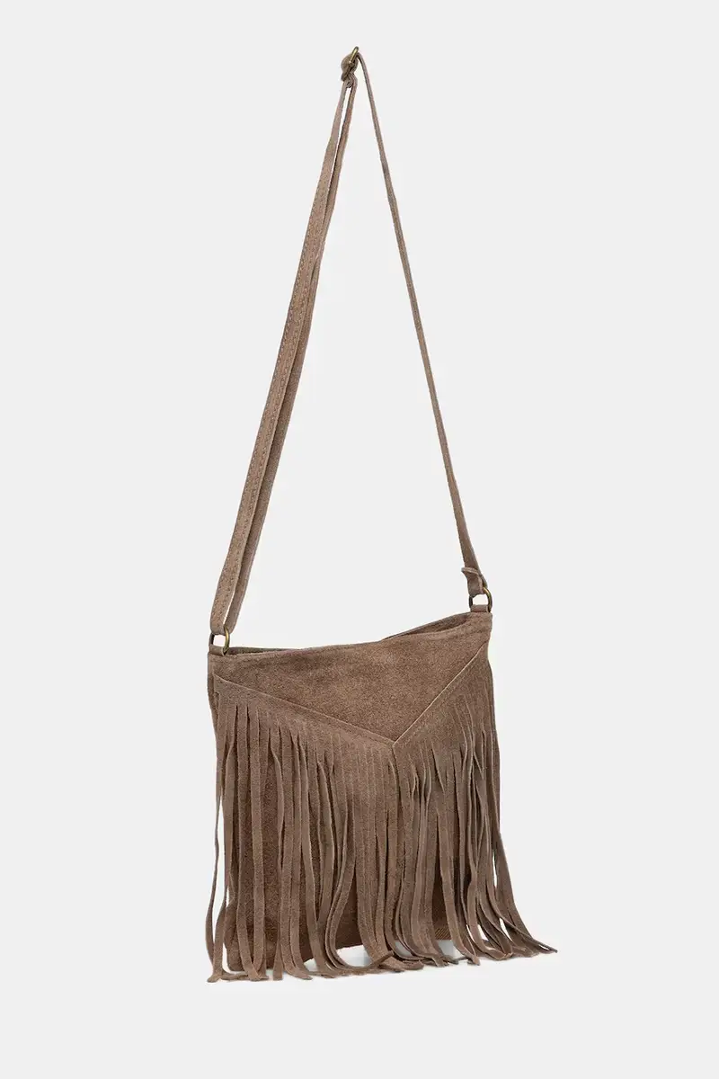 borsa in pelle scamosciata Marrone miniatura 2