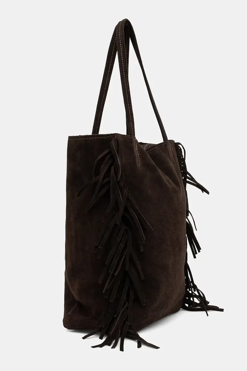 borsa in pelle scamosciata Marrone miniatura 2