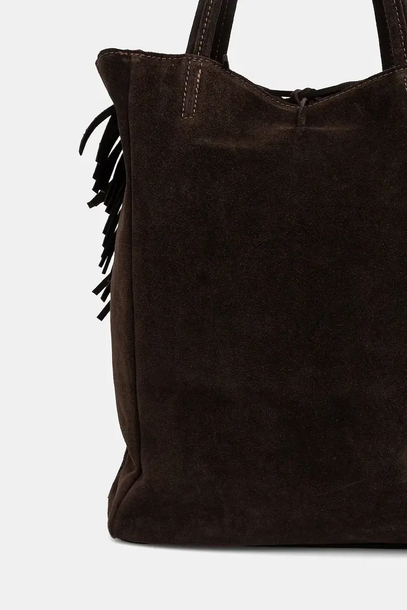 borsa in pelle scamosciata Marrone miniatura 3