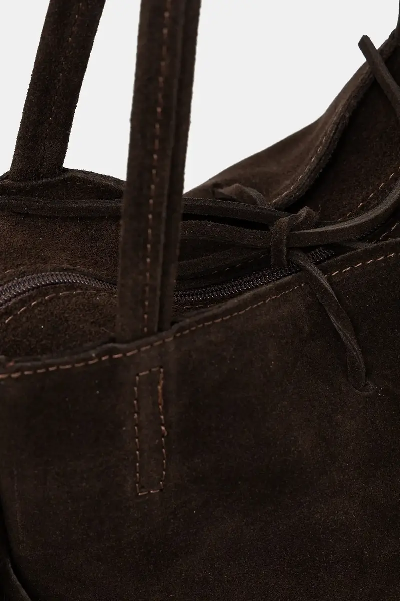 borsa in pelle scamosciata Marrone miniatura 4