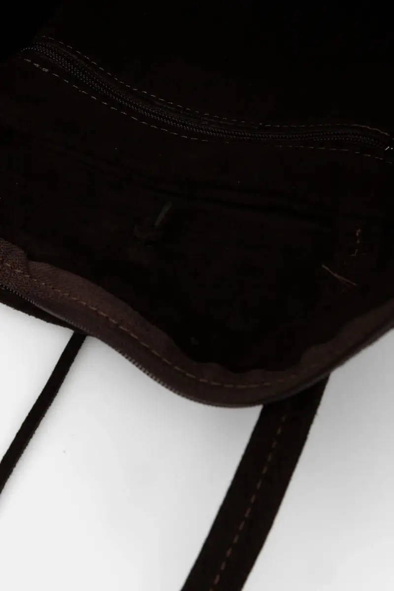 borsa in pelle scamosciata Marrone miniatura 5