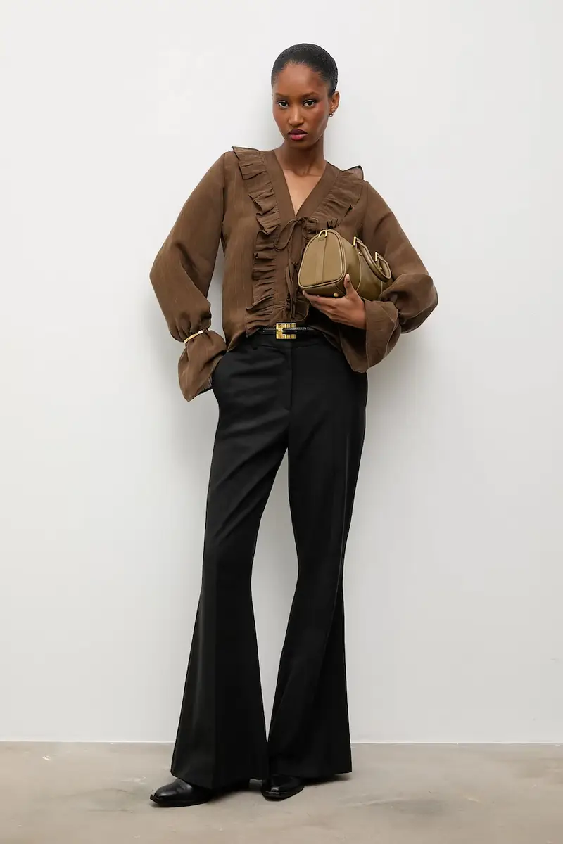 Answear.lab Camicetta marrone con rouches miniatura 2