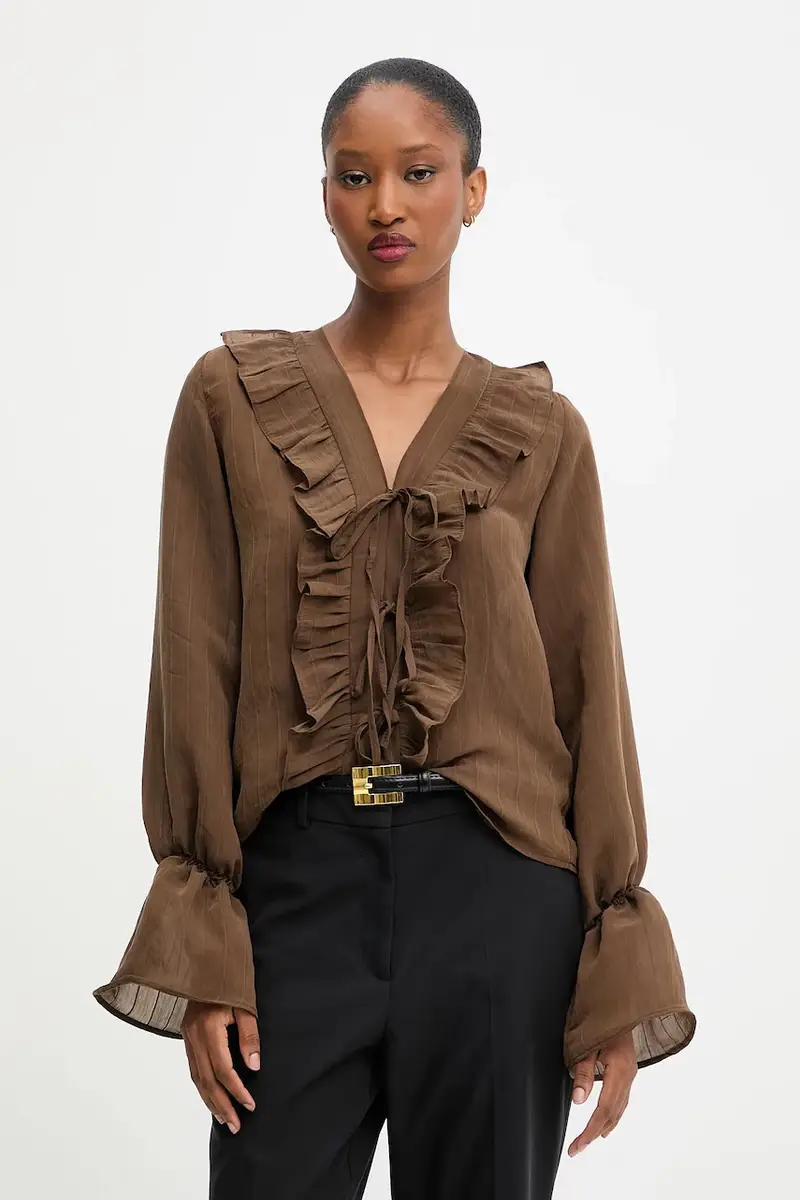 Answear.lab Camicetta marrone con rouches miniatura 4