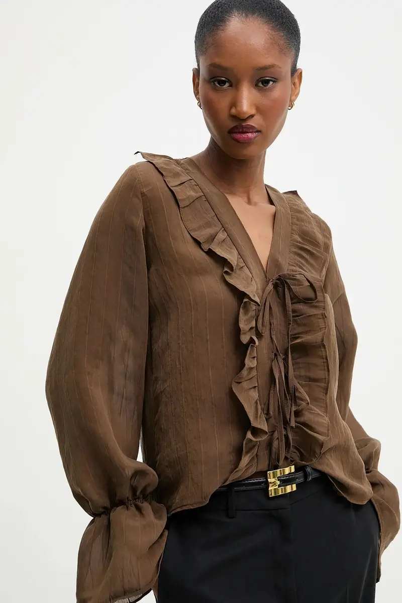 Answear.lab Camicetta marrone con rouches miniatura 5