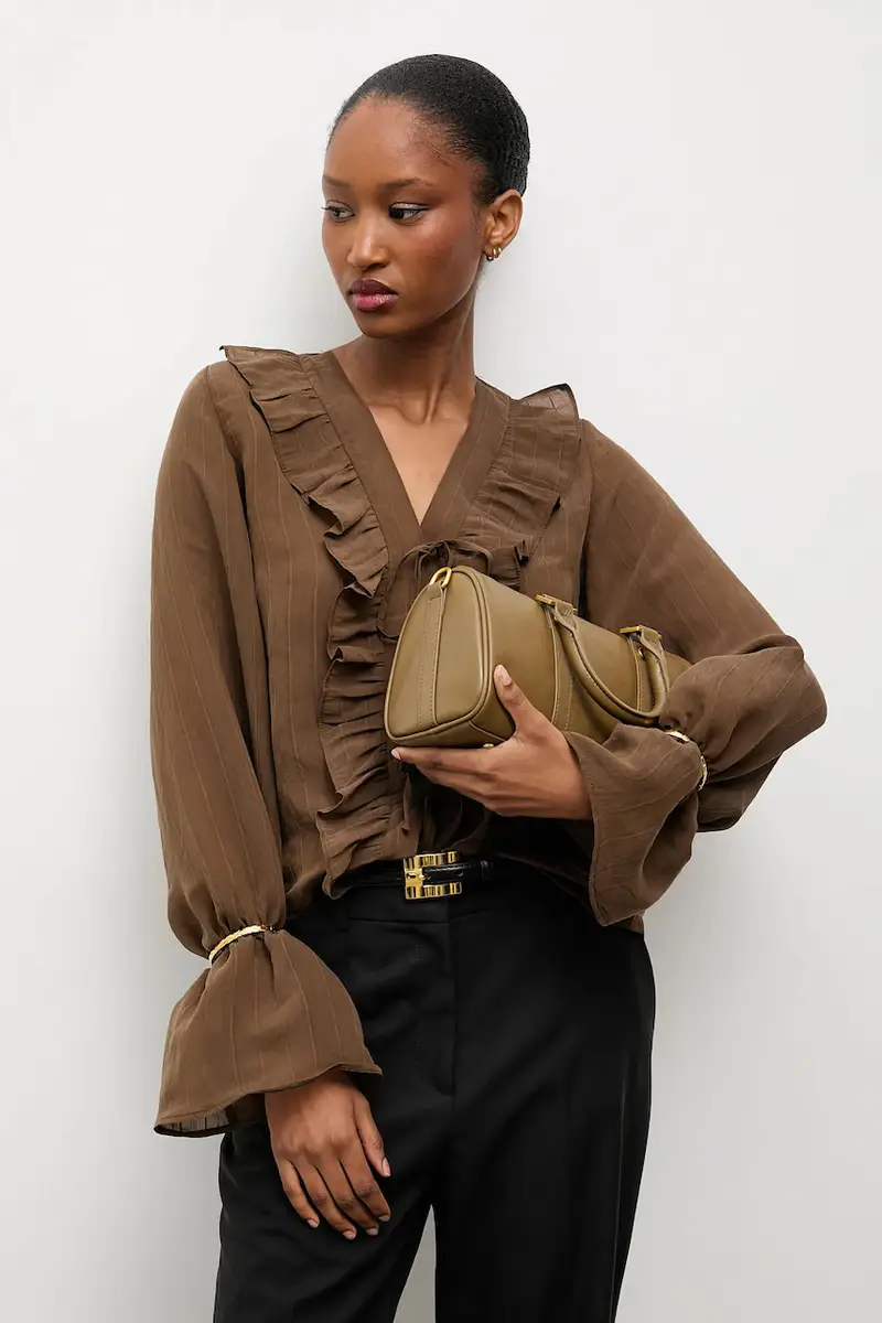 Answear.lab Camicetta marrone con rouches