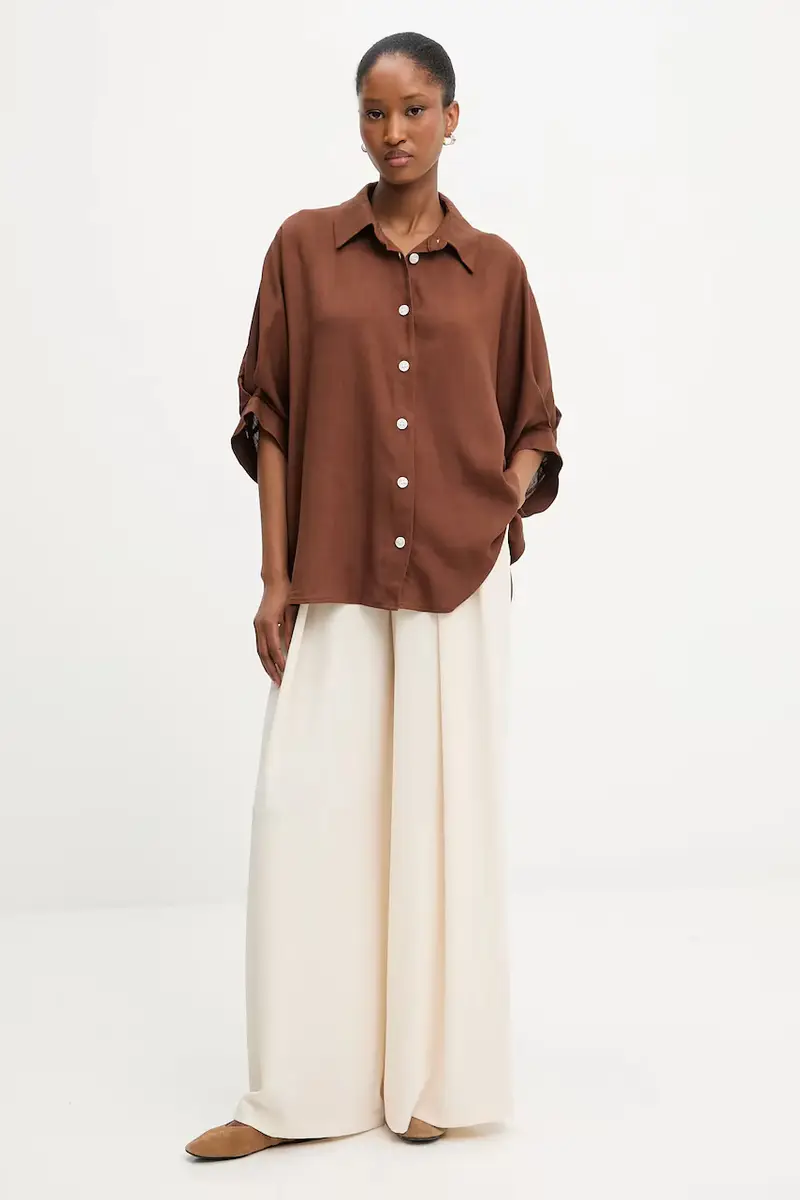 camicia di lino donna colore marrone miniatura 2