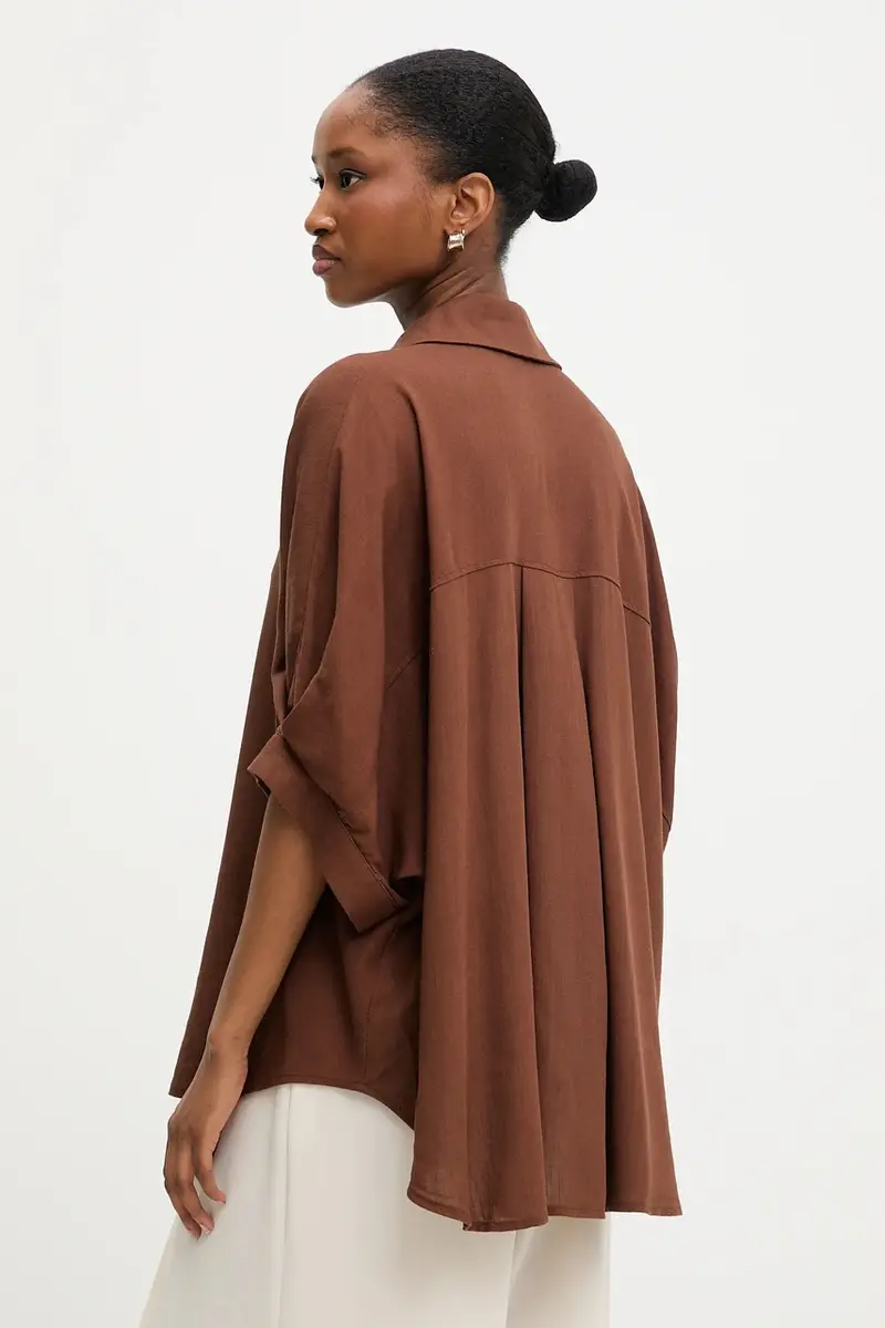 camicia di lino donna colore marrone miniatura 3