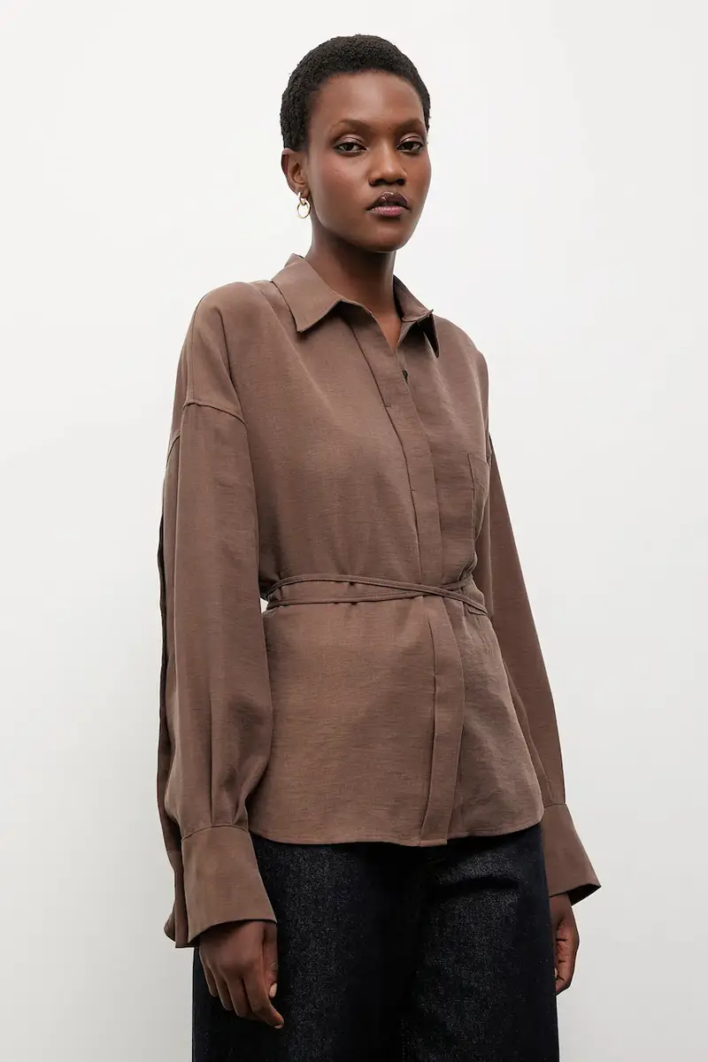 camicia donna colore marrone miniatura 2