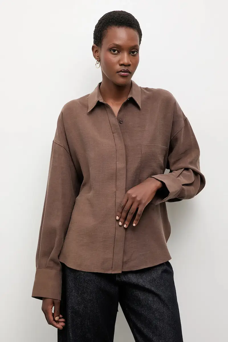 camicia donna colore marrone miniatura 3