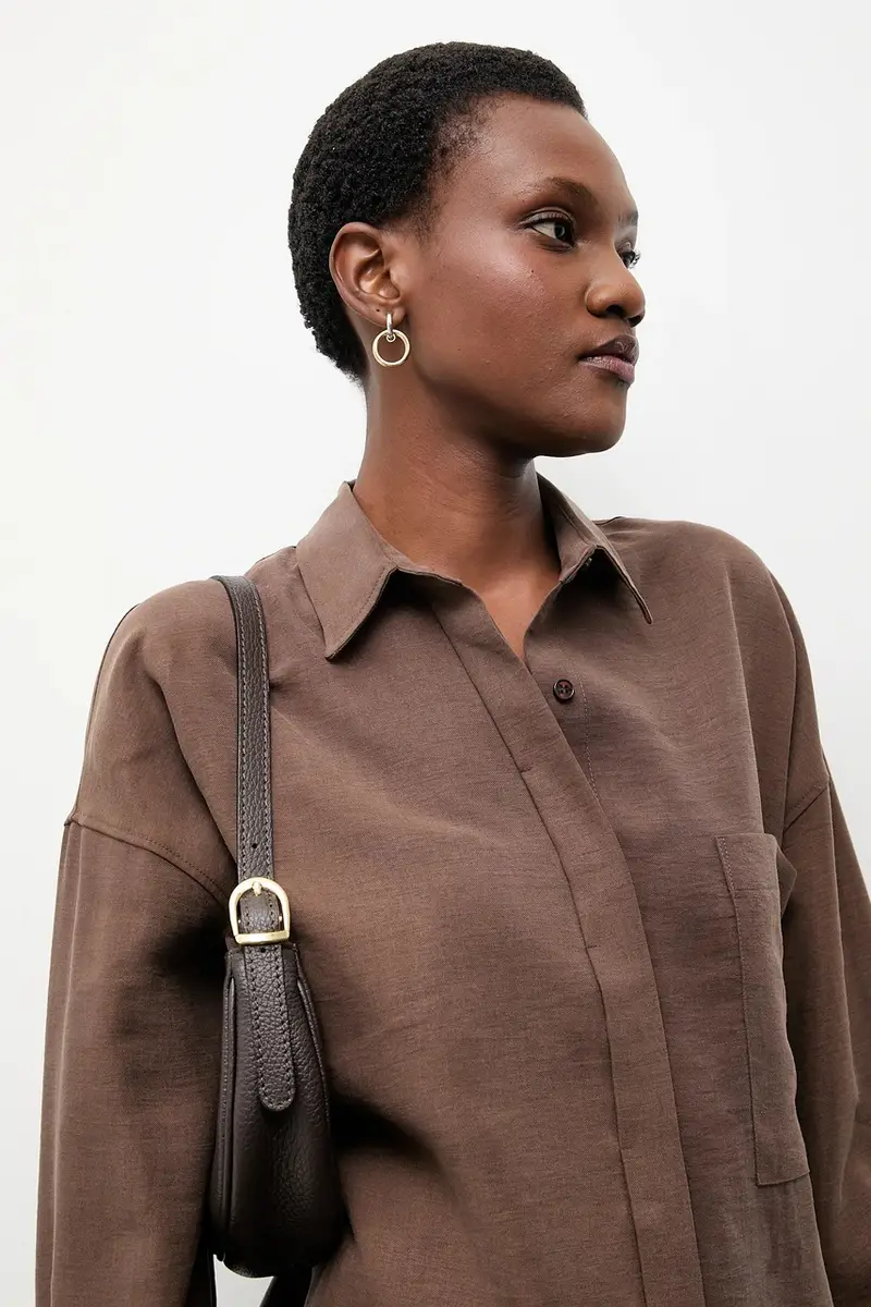 camicia donna colore marrone miniatura 4