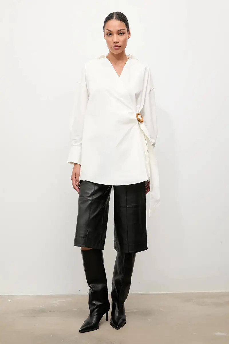 camicia in cotone donna colore beige miniatura 2