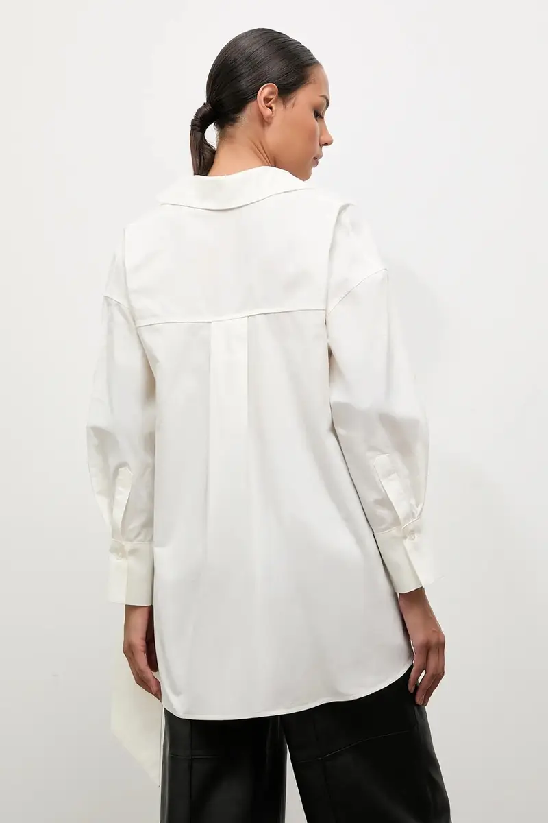 camicia in cotone donna colore beige miniatura 3