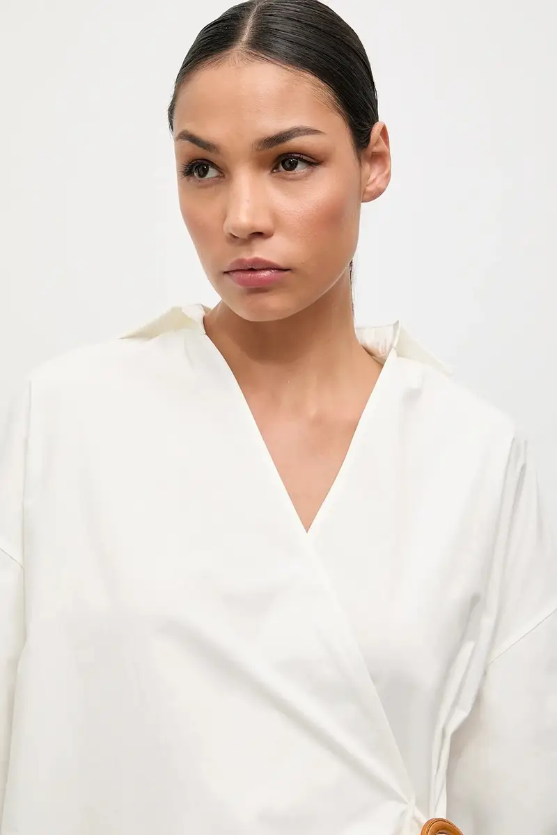 camicia in cotone donna colore beige miniatura 4