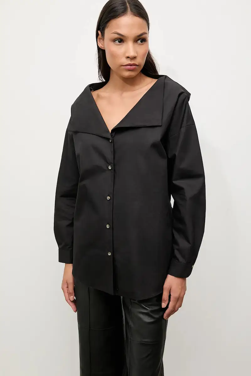 camicia in cotone donna colore nero miniatura 3