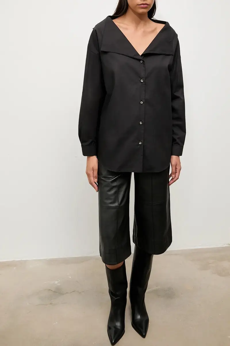 camicia in cotone donna colore nero miniatura 4