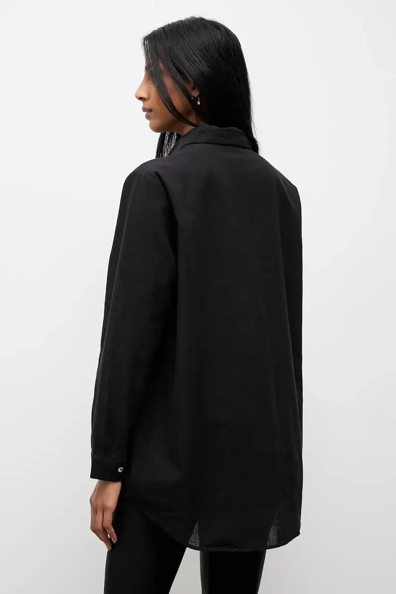 camicia in cotone donna colore nero miniatura 3