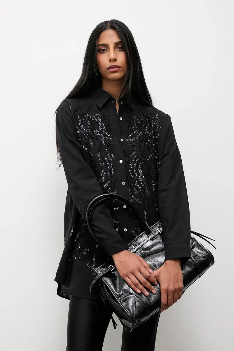 camicia in cotone donna colore nero miniatura 4