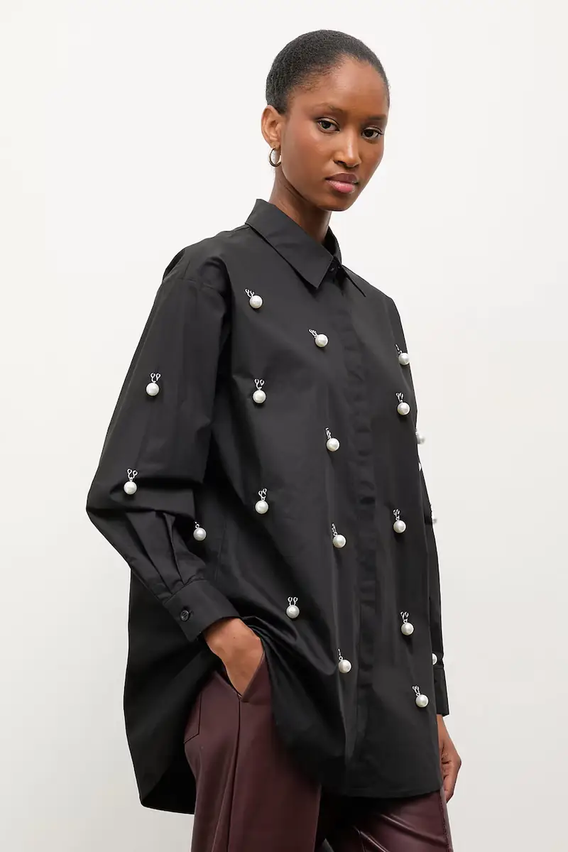 camicia in cotone Nero miniatura 2