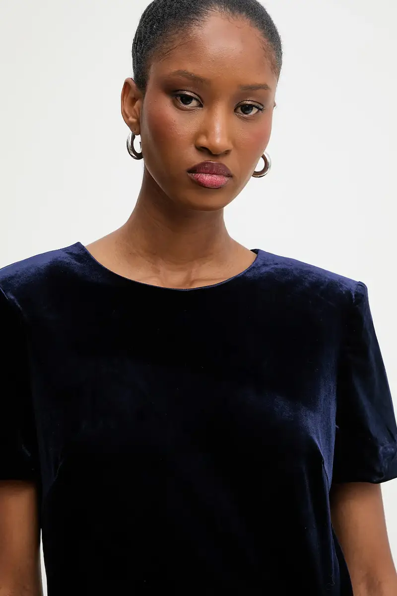 camicia in velluto Blu navy miniatura 4