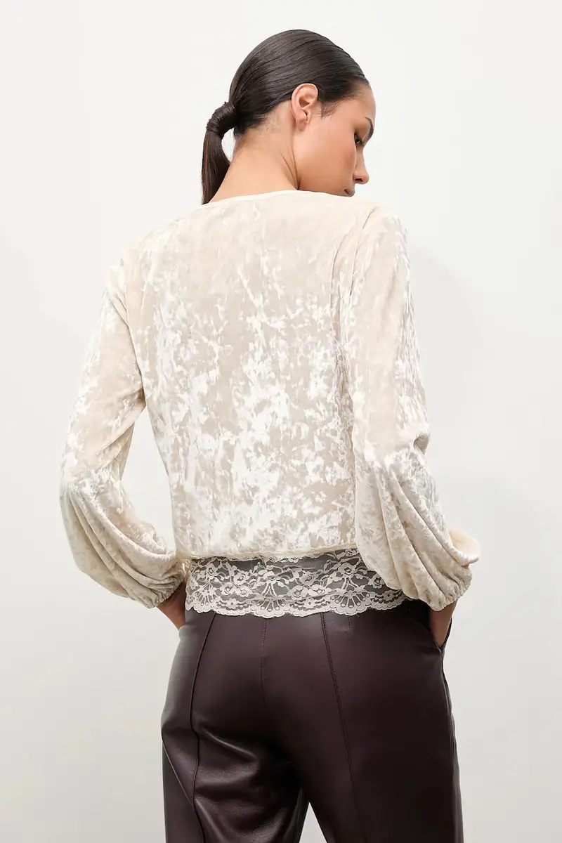 camicia in velluto donna colore beige miniatura 3