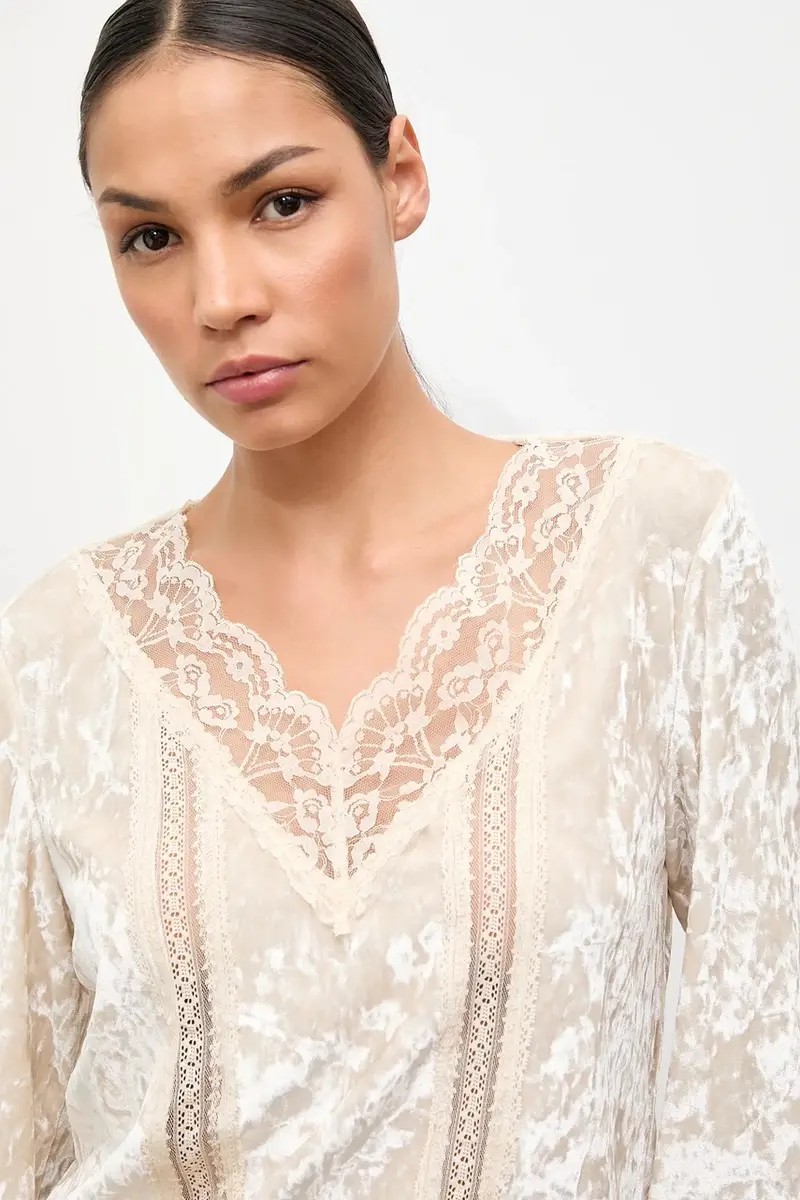 camicia in velluto donna colore beige miniatura 5