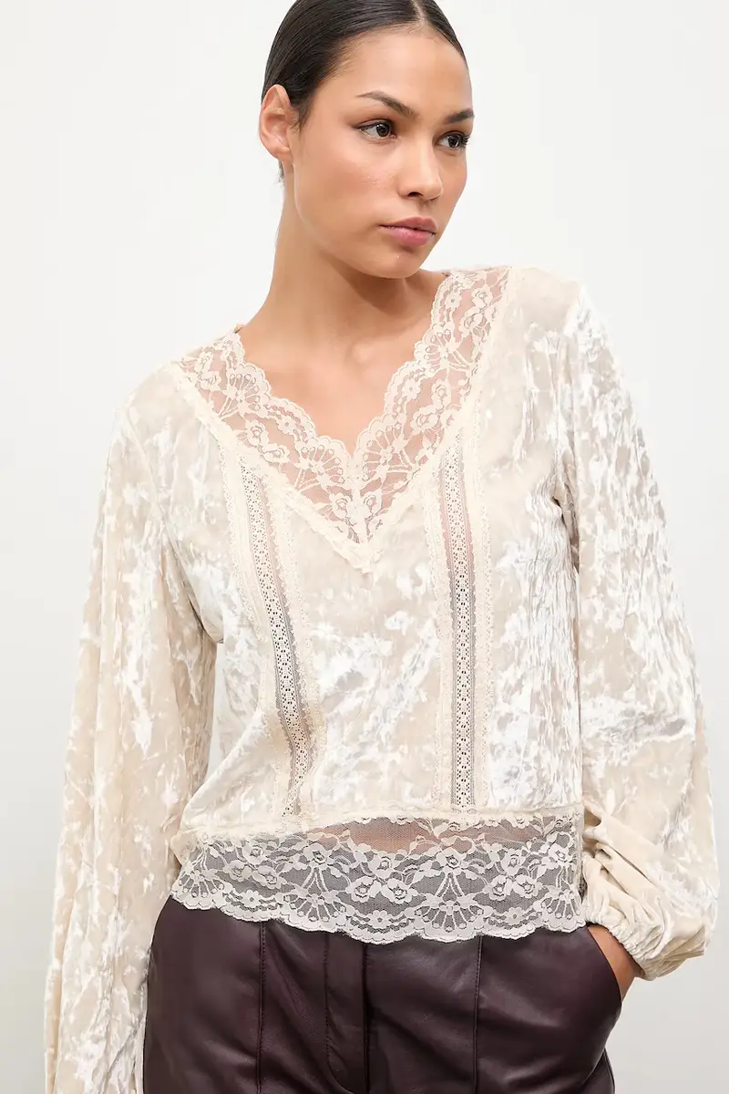 camicia in velluto donna colore beige