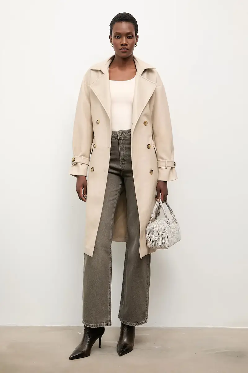 cappotto donna colore beige miniatura 2