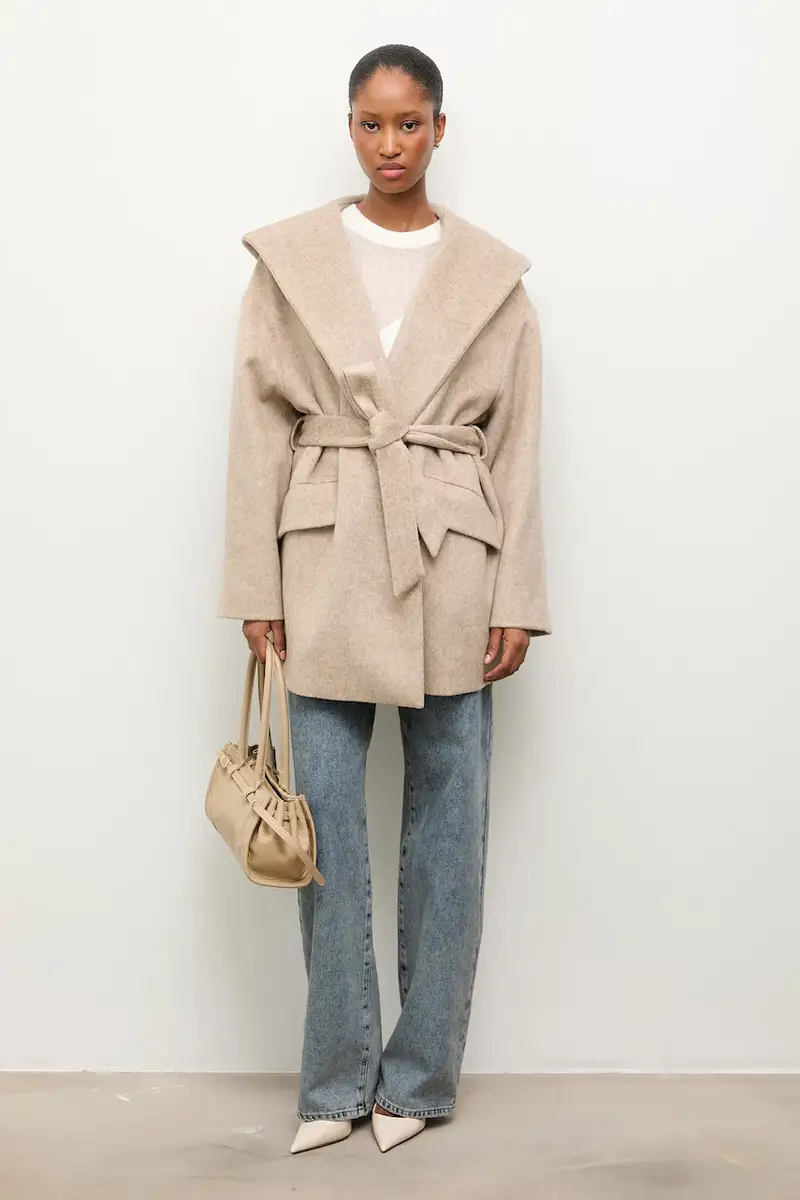 cappotto in lana colore beige miniatura 2