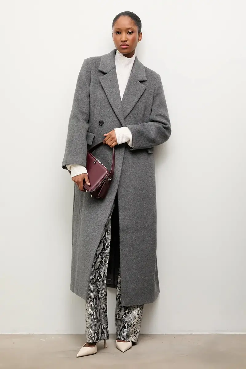 cappotto in lana colore grigio miniatura 2