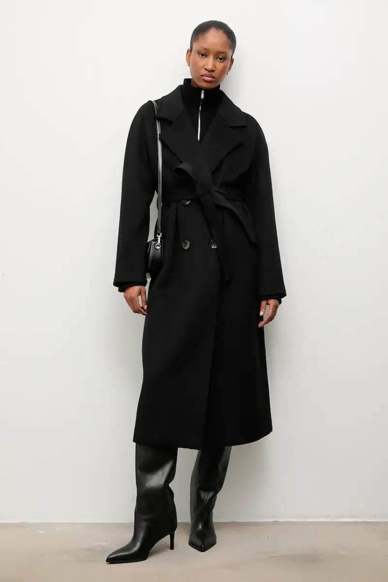 cappotto in lana colore nero miniatura 2