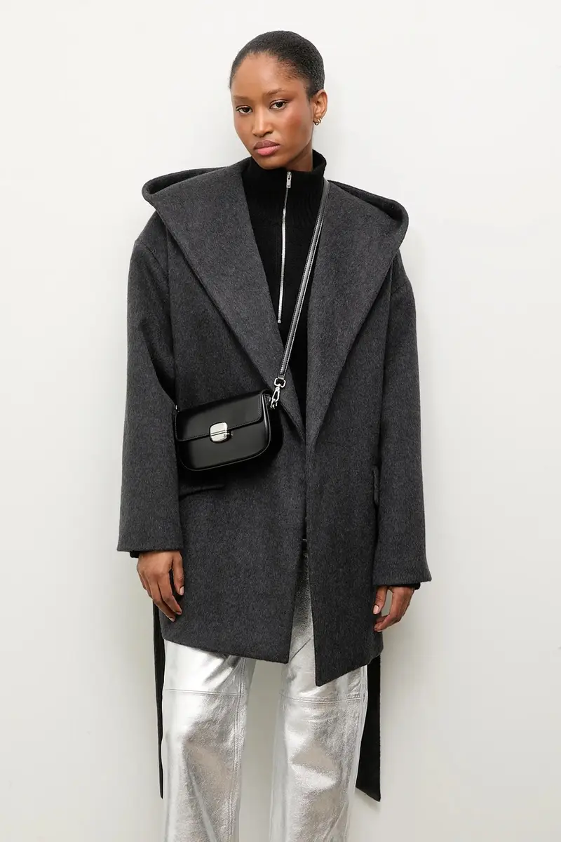 cappotto in lana colore nero miniatura 2