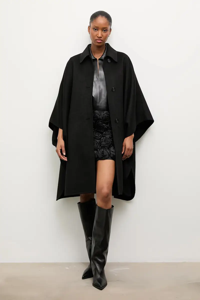 cappotto in lana colore nero miniatura 2