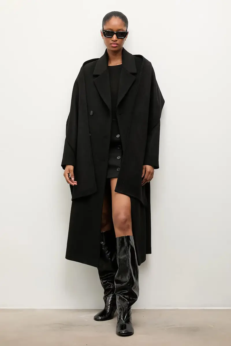 cappotto in lana colore nero miniatura 2