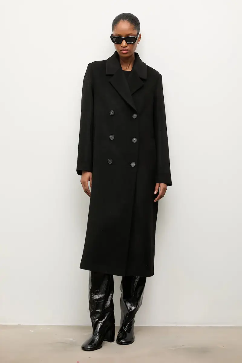 cappotto in lana colore nero miniatura 3